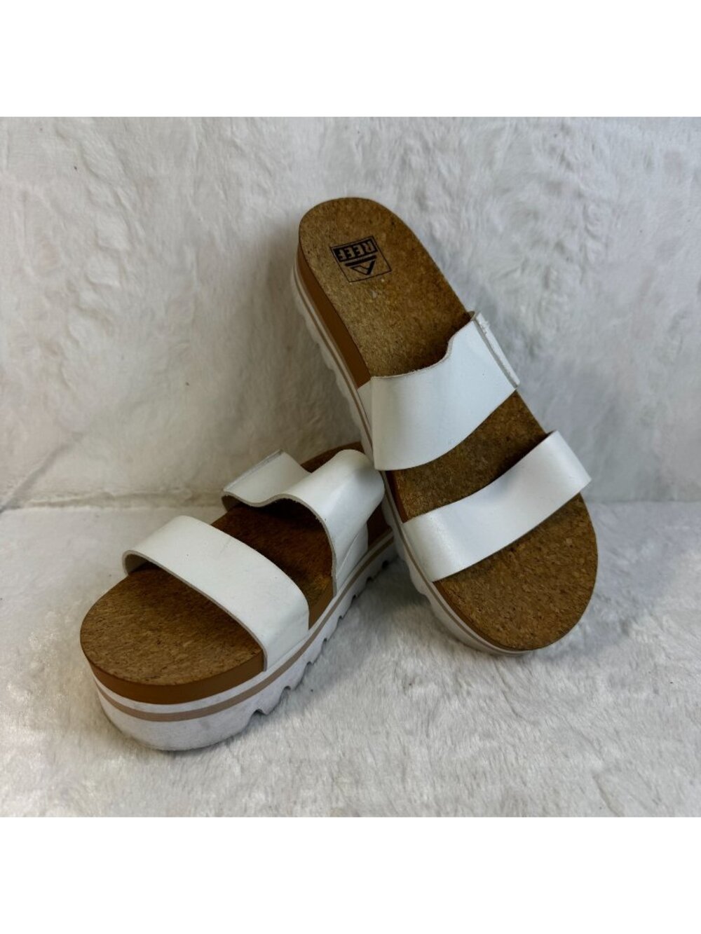 Reef Size 9 Sandals Cushion Vista Hi Sandal Cloud Platform Slides Cork Eva White